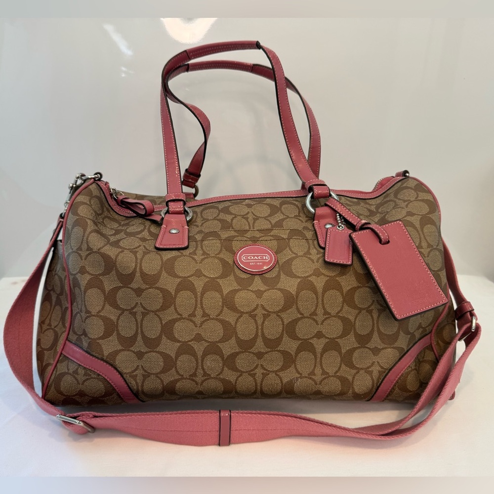 Coach Signature C Duffle Bag with Pink Leather Trim